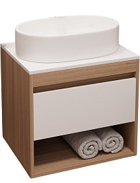 Teymi Тумба с раковиной Ritta 55 дуб эврика/белый матовый подвесная T60519 раковина T50602 – фотография-1