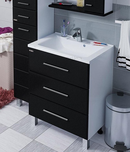 СанТа Тумба для умывальника Омега 65 напольная черная – фото-1