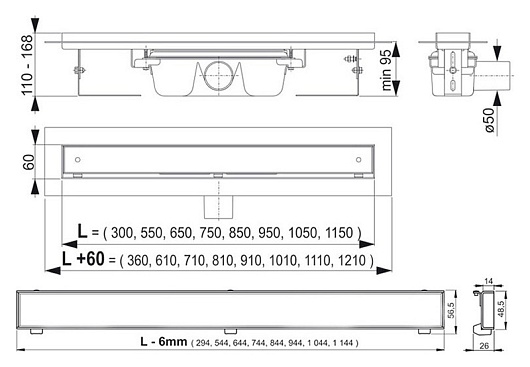 Alcaplast Душевой лоток "APZ107-Floor 750" с решеткой и опорами – картинка-5