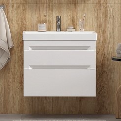 Equil Тумба с раковиной Corner 70 2 ящика подвесная белая – фотография-7