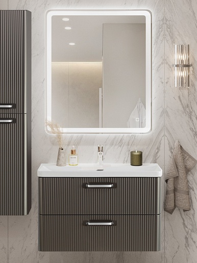 BelBagno Тумба с раковиной Due 80 подвесная Оружейная сталь ручки Хром полированный – картинка-13