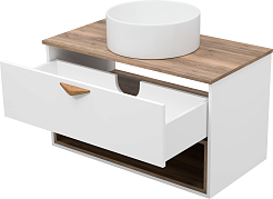 Brevita Тумба под раковину Bergen 90 подвесная дуб галифакс олово/белая – фотография-8