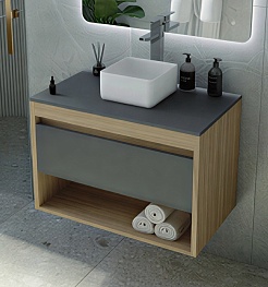 Teymi Тумба с раковиной Ritta 65 дуб эврика/графит матовый подвесная T60524 раковина T50303 – фотография-1