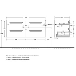 Cezares Тумба с раковиной Eco Cer-N 120 с 4 ящиками фисташковый софт CZR-8073-120-2 ручки матовые чёрные – фотография-3