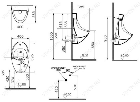 Vitra Писсуар Arkitekt 4106B003-5200 с сенсорным управлением – картинка-3