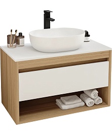 Teymi Тумба с раковиной Ritta 85 дуб эврика/белый матовый T60531 раковина T50208 – фотография-1