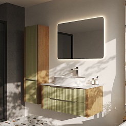 Зов Тумба с раковиной Валенсия 100 подвесная зеленый тростник/столешница белая – фотография-2