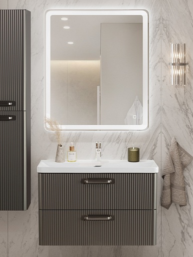 BelBagno Тумба с раковиной Due 80 подвесная Оружейная сталь ручки Матовый атласный никель – картинка-13