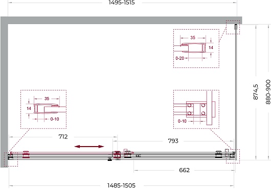 BelBagno Душевой уголок Soft Close-2 SOFT_CLOSE-2-AH-1-150/90-C-GM 150x90 профиль оружейная сталь стекло прозрачное – фотография-12