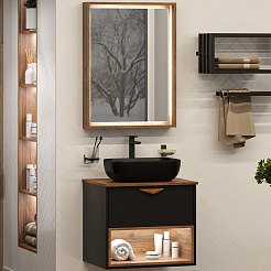 Brevita Мебель для ванной Bergen 60 подвесная дуб галифакс олово/черная – фотография-1