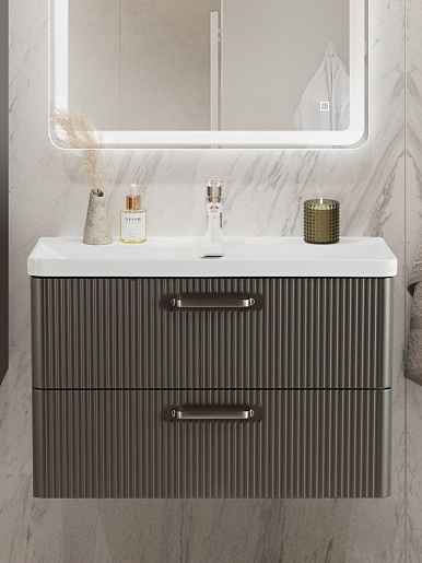 BelBagno Тумба с раковиной Due 80 подвесная Оружейная сталь ручки Матовый атласный никель – фотография-16