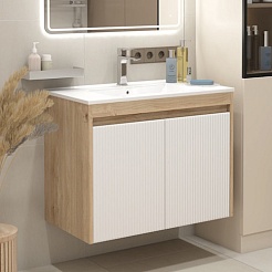 Teymi Тумба с раковиной Netta 80 Волна подвесная дуб/белый – фотография-4