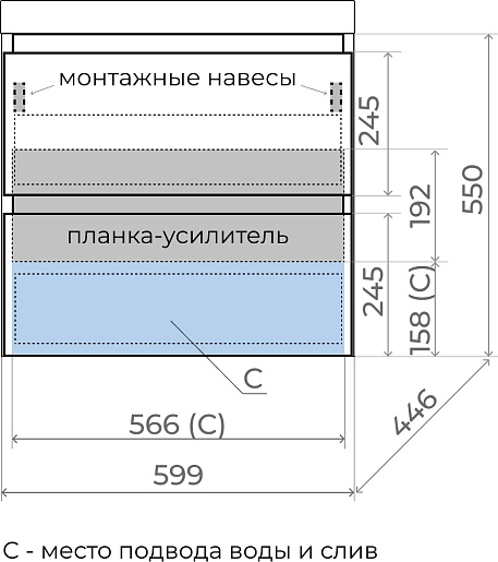 Style Line Тумба под раковину Манхэттен 60 Plus подвесная эмаль графит матовая – фотография-12
