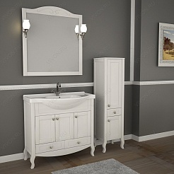 ASB-Woodline Зеркало для ванной Флоренция 85 белый/патина серебро, массив ясеня – фотография-4
