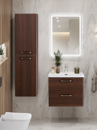 BelBagno Тумба с раковиной Due 60 подвесная Noce ручки Матовый атласный никель – картинка-11