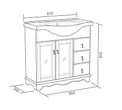 Bas Тумба с раковиной Варна 85 белый, вставки стекло, 3 ящика – фотография-2
