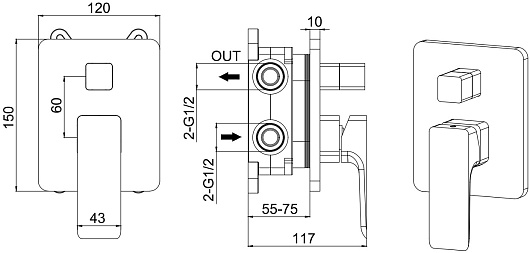 Allen Brau Смеситель для душа Infinity X1 X2 5.21014-00 (с внутренней частью, 2 выхода) хром – картинка-5