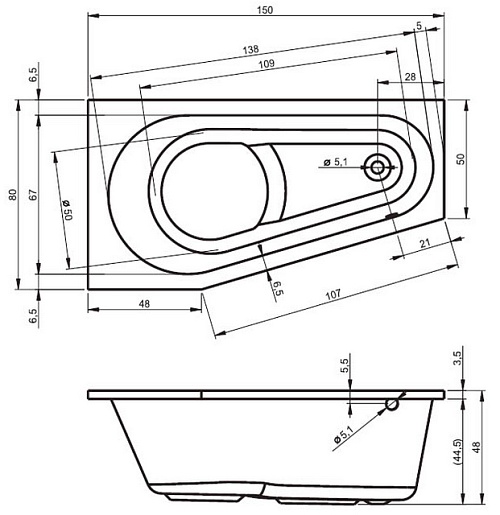Riho Акриловая ванна Delta 150 L – фотография-4