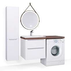 Jorno Тумба с раковиной Wood 120 белая под стиральную машину столешница тёмная – фотография-2