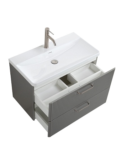 BelBagno Тумба с раковиной Due 80 подвесная Сатин ручки Матовый атласный никель – картинка-9