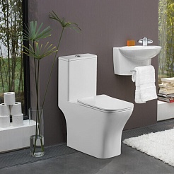 Azario Унитаз-моноблок Lodi AZ-8617 безободковый с бачком с сиденьем микролифт белый – фотография-2