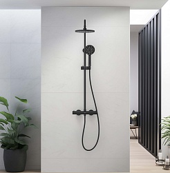 Aquatek Душевая стойка Европа AQ2343MB с термостатом, матовая черная – фотография-4