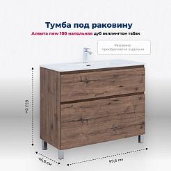 Aquanet Тумба с раковиной Алвита New 100 Flat дуб веллингтон табак – фотография-22