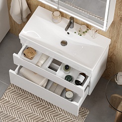 Equil Тумба под раковину Corner 80 2 ящика подвесная белая – фотография-5