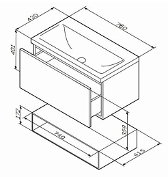 Am.Pm Тумба с раковиной Gem 75 орех, с 1 ящиком – фотография-6