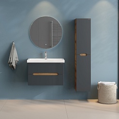 Onika Тумба с раковиной Айленд 80 подвесная графит/дуб крафт – фотография-8