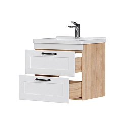 Equil Тумба под раковину Lago 70 2 ящика подвесная белая/дерево – фотография-2