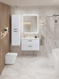 BelBagno Тумба с раковиной Due 80 подвесная Bianco Lucido ручки Матовый атласный никель – фотография-12
