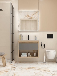 Teymi Тумба с раковиной Vitra 75 подвесная дуб/графит – фотография-10