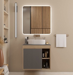 Teymi Тумба с раковиной Nura 70 дуб эврика/графит матовый T60530 раковина T50602 – фотография-3