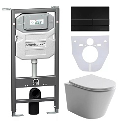 Ceramicanova Подвесной унитаз Balearica Rimless с шумоизоляционной панелью CN1000 с системой инсталляции Envision кнопка Flat чёрный матовый – фотография-1