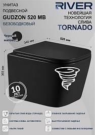 River Унитаз подвесной Gudzon 520 MB безободковый черный матовый – фотография-2