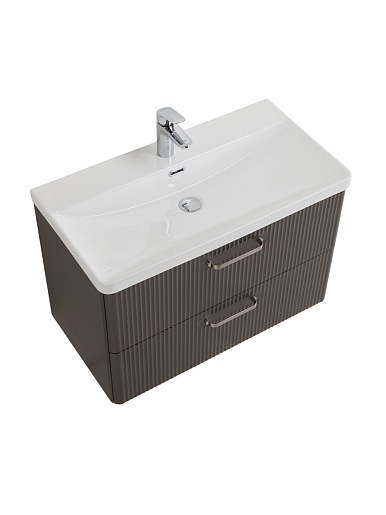 BelBagno Тумба с раковиной Due 80 подвесная Оружейная сталь ручки Матовый атласный никель – картинка-9