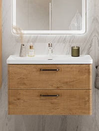 BelBagno Тумба с раковиной Due 80 подвесная Rovere Nature ручки Матовый тёмный никель – фотография-15