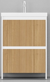 Velvex Тумба с раковиной напольная Klaufs 60 белая/дерево, 2 ящика – фотография-1