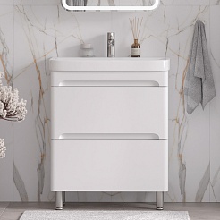 Equil Тумба с раковиной Nice 60 2 ящика напольная белая – фотография-7