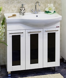 Sanflor Тумба для умывальника Валлетта 80 L черное стекло – фотография-1