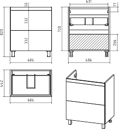 Misty Тумба под раковину Атлантик 70 2 ящика белая – фотография-4