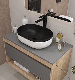 Teymi Раковина накладная в ванную Solli 48 Duo artceramic чёрно-белая матовая T50388 – фотография-4