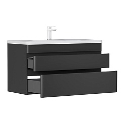 Equil Тумба под раковину Eltoro 100 2 ящика подвесная черный софт – фотография-2