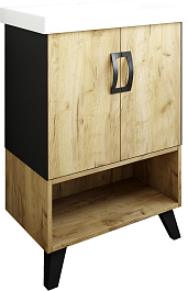 Sanflor Тумба с раковиной Выборг 60/2 дуб крафт золотой/черная – фотография-1