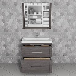 СанТа Мебель для ванной Венера 80 с зеркалом дуб шале графит – фотография-3