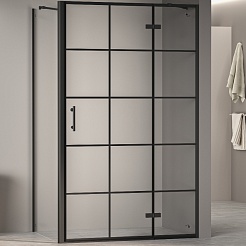 RGW Душевой уголок Passage PA-77B R (PA-07B R + Z-050-2B + держатель O-204B) 120x100 R профиль черный стекло прозрачное с рисунком – фотография-1