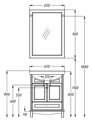 Opadiris Мебель для ванной "Омега 65" cлоновая кость – фотография-4