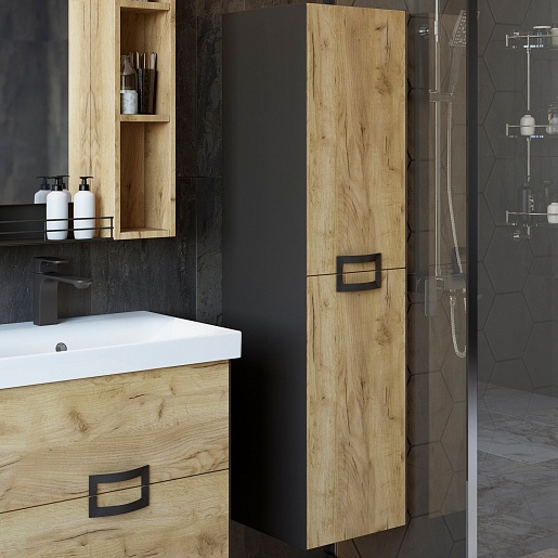 Sanflor Шкаф пенал Выборг 32 подвесной дуб крафт золотой/черный – фотография-4