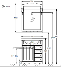 Opadiris Тумба с раковиной Клио 70 слоновая кость – фотография-6